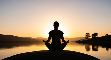 Peaceful person meditating in serene natural setting for mental wellness