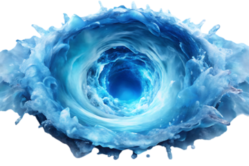 Swirling Blue Water Vortex with Splashes on Black Background whirlpool isolated on a transparent background