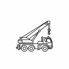 Simple crane outline on white backdrop features heavy lifting equipment for construction projects. Crane outline emphasizes industrial machinery and hoisting power.