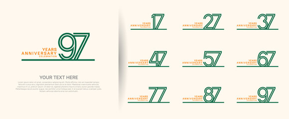 logo anniversary set. green color with long line on white background for special event