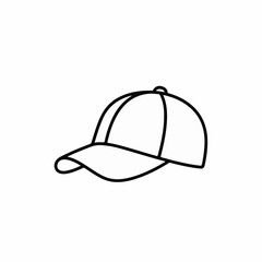 Fototapeta premium Simple line art of baseball cap isolated on white, clean background. Baseball cap in simple, minimalist outline evokes effortless casual fashion,