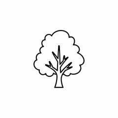 Simple tree icon isolated on white background for nature-themed designs. Simple tree silhouette with trunk and leafy top depicts growth and environment.