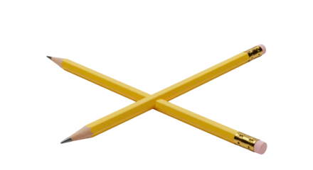 Classic yellow graphite pencil, sharpened to a precise, fine point, dark brown dipped end, against a clean, transparent background with minimal shadows, concept of focused thought and creativity.