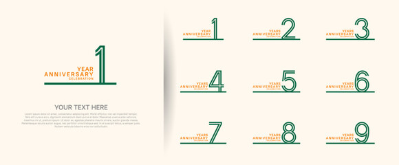 logo anniversary set. green color with long line on white background for special event