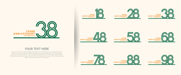 logo anniversary set. green color with long line on white background for special event