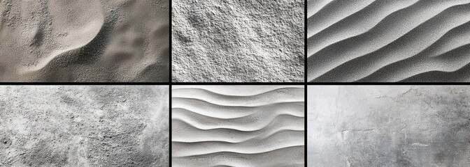 A grid of  images, each depicting a different texture of sand and grain in varying sizes