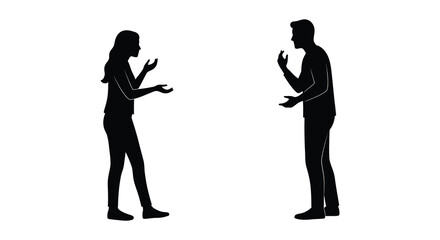 Silhouettes of a man and woman standing and talking to each other