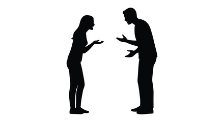 Black silhouettes of a man and woman arguing or discussing