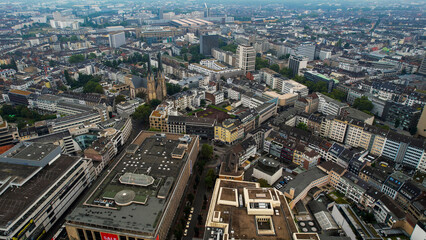  Aerial view around the downtown of the city Düsseldorf in Germany on a cloudy spring noon