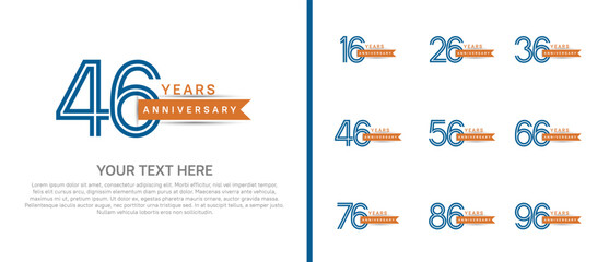 logo anniversary set. blue color with orange ribbon on white background for special event