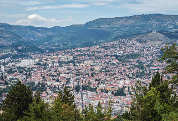Aerial view from Trebevic mountain on Sarajevo city, Bosnia and Herzegovina