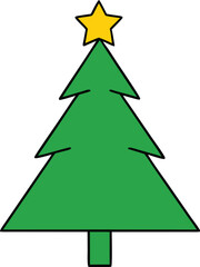 Fototapeta premium Festive green christmas tree illustration with golden star vector graphic