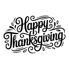 Happy thanksgiving decorative lettering, isolated on white background