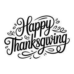 Happy thanksgiving decorative lettering, isolated on white background