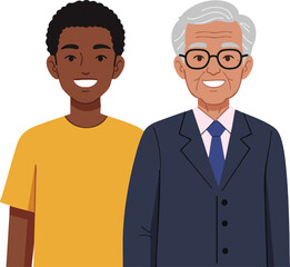 Fototapeta premium Young man and elderly man standing together smiling casual and formal clothing vector illustration 