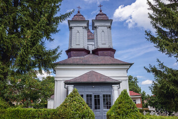 Fototapeta premium Exterior view of church in Ciolanu Orthodox Monastery near Tisau and Magura villages in Romania