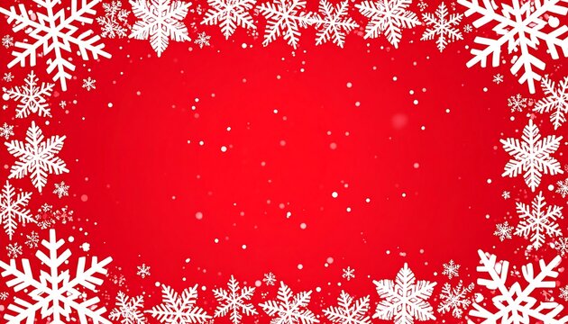 Festive winter design featuring a vibrant red background adorned with a multitude of elegant white snowflakes, creating a visually appealing and charming winter scene. - Powered by Adobe