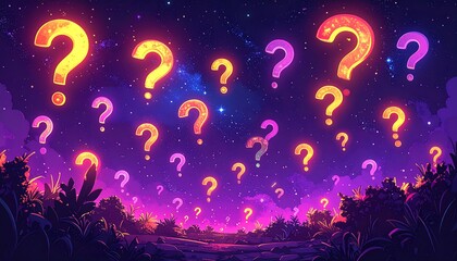 Night landscape with question marks