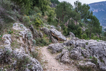 Path on the slopes above Kadisha Valley also spelled as Qadisha in Lebanon
