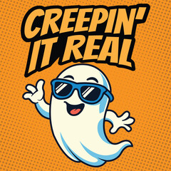 Creepin It Real Halloween Ghost Cartoon Illustration