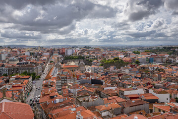 Fototapeta premium Aerial view from tower of Clerigos Church in Porto city, Portugal