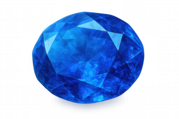 Sparkling oval cut blue sapphire gemstone casting a shadow on a transparent background, perfect for jewelry design or luxury concepts