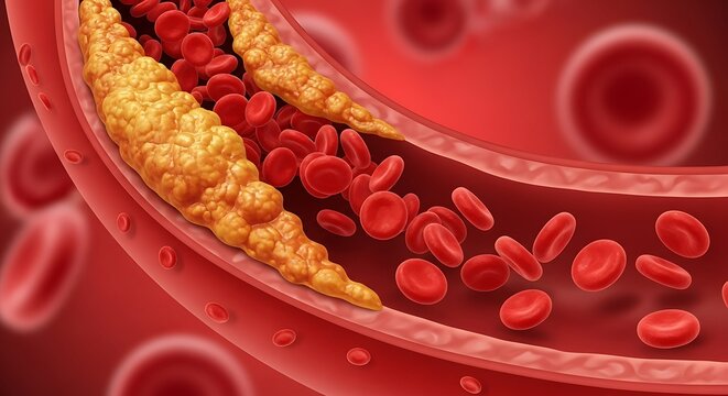 Medical Illustration: Atherosclerosis Plaque Obstructing Blood Flow in Artery