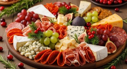 Gourmet Charcuterie Board with Assorted Cheeses Meats and Fruits for Festive Gathering
