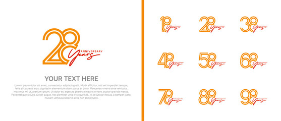 logo anniversary set. orange color with red handwriting on white background for special event