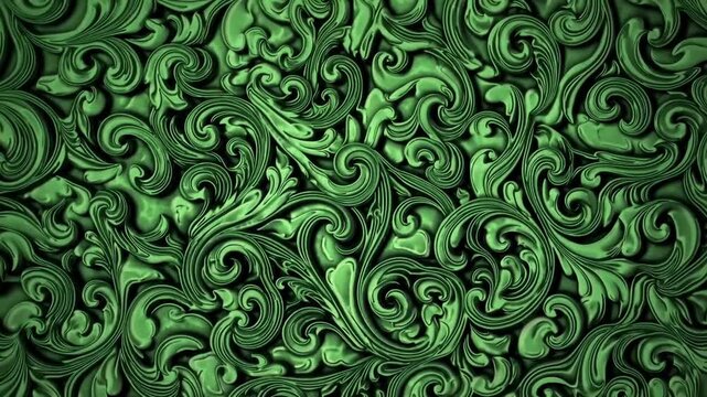 Green Victorian Background with Floral Abstract Retro Swirl Pattern
