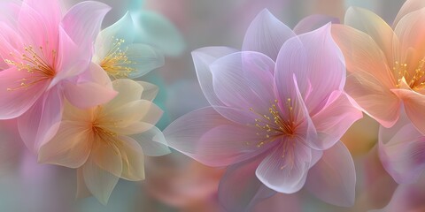 Fototapeta premium Soft pastel floral abstract background with water-like blur, ideal for wellness, spa, greeting cards, or spring marketing visuals