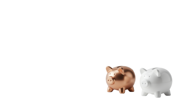 Sleek, minimalist, elegant sculptural piggy bank of polished rose gold on a transparent studio background with negative space, concept of financial prosperity and growth - Powered by Adobe