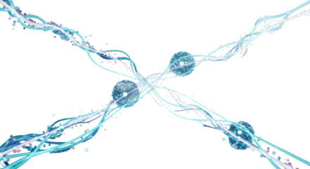 Smooth, glowing data streams and radiant nodes forming an intricate network in a vast, futuristic blue-cyan digital landscape. Concept of global digital infrastructure