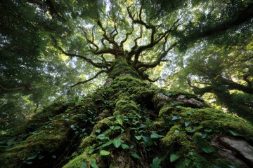Fototapeta premium Majestic tree covered in moss reaching for the sky