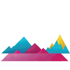 Abstract Geometric Mountain Range with Colorful Peaks and Base.