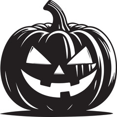 Spooky carved pumpkin with a glowing face, a classic Halloween jack-o'-lantern isolated on a white background