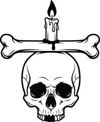 A simple vector icon of a skull and crossbones, a classic pirate and danger symbol