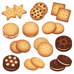 Digital illustration of assorted delicious cookies