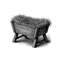 A symbol of hope - empty wooden manger in a stable, illuminated by the mystical light of the Star of Bethlehem, representing anticipation and the miracle of Christmas.