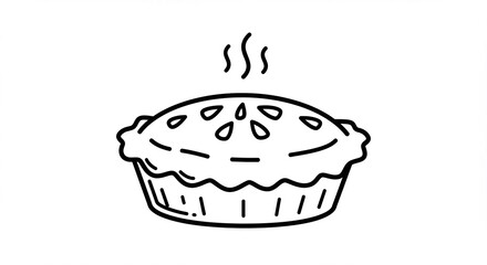 A hand-drawn illustration of a hot pie with steam rising from it.