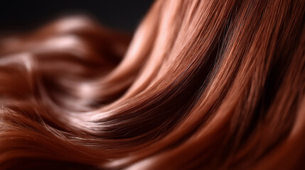 Close-up of shiny smooth red hair strands with soft light.  
