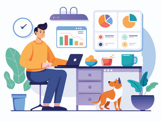 Man working from home with dog enjoying companionship and productivity
