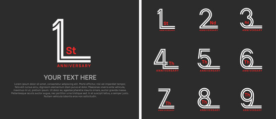 logo anniversary set. white color double line on black background for special event