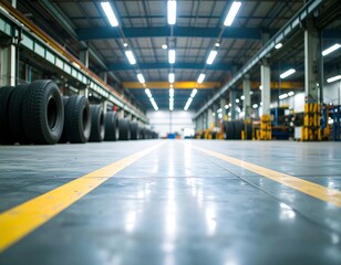 Industrial warehouse interior, focus on floor