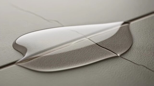 Highly detailed view of micro crack in ceramic tile surface sealed with clear epoxy focusing on texture differences before and after repair.