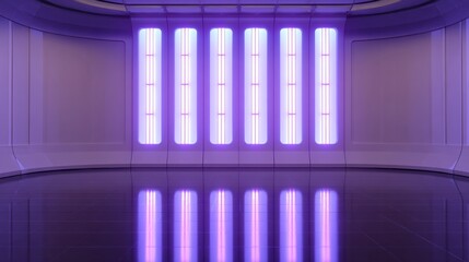 Futuristic Interior With Purple Lighting and Sleek Walls Creates an Immersive Atmosphere for Innovative Experiences