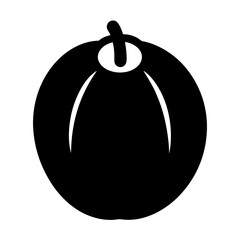 Black and White Simple Graphic Illustration of a Rounded Fruit or Vegetable