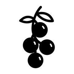 Stylized black and white drawing of a cluster of cherries with leaves © MST