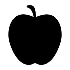 Black silhouette illustration of an apple with stem against white background