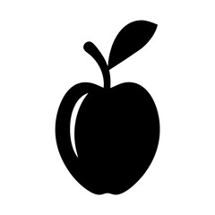 Simple Black Apple Icon with Leaf and Stem Silhouette Illustration